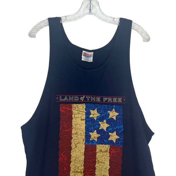 Tank Top Land of Freedom Mens Large Blue USA Flag Hanes Heavyweight Summer - Picture 3 of 9
